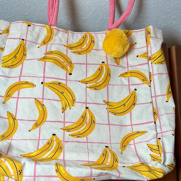 Banana Print Tote Bag with Pink Handles - Picture 1 of 3
